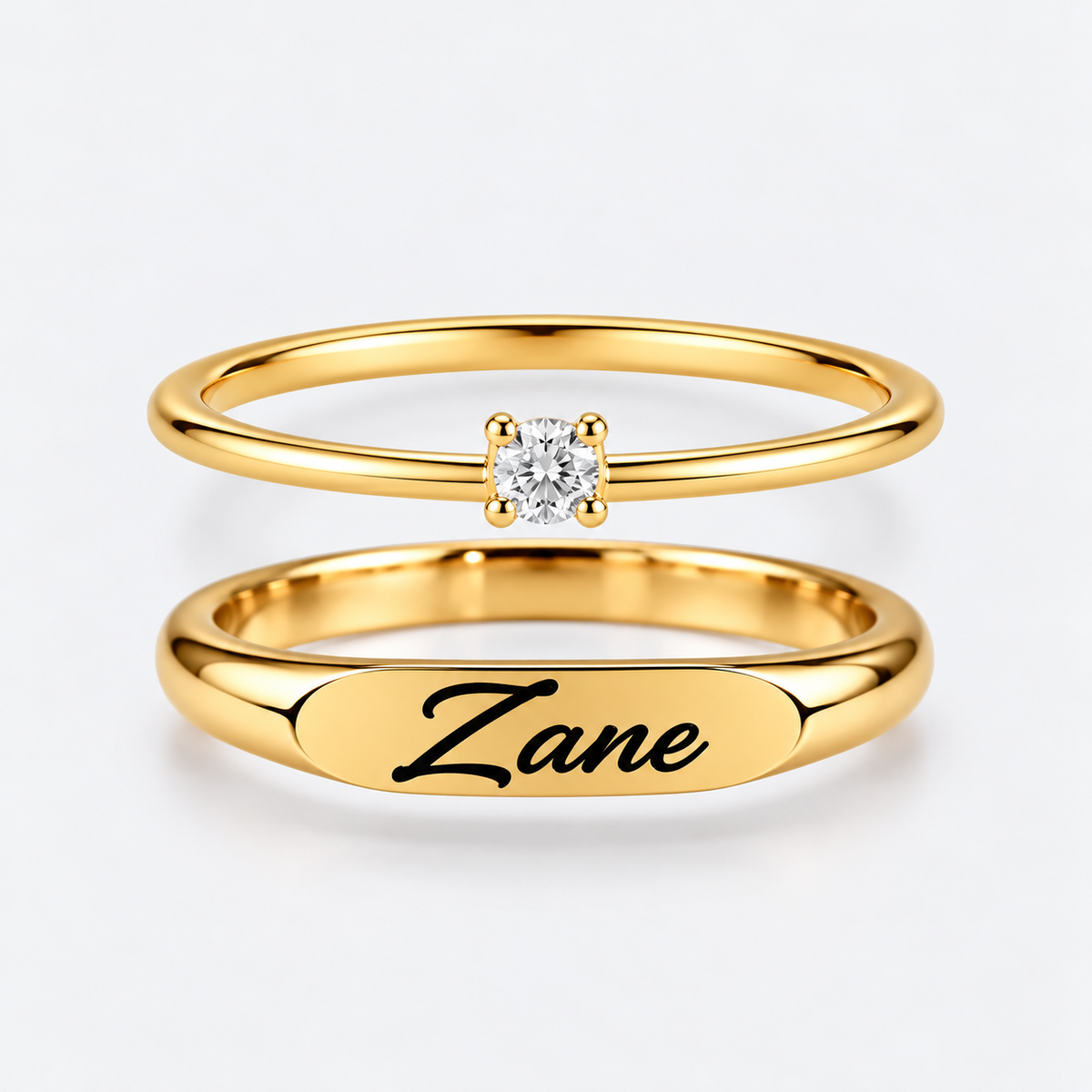 Engraved Name & Anniversary Birthstone Ring Set