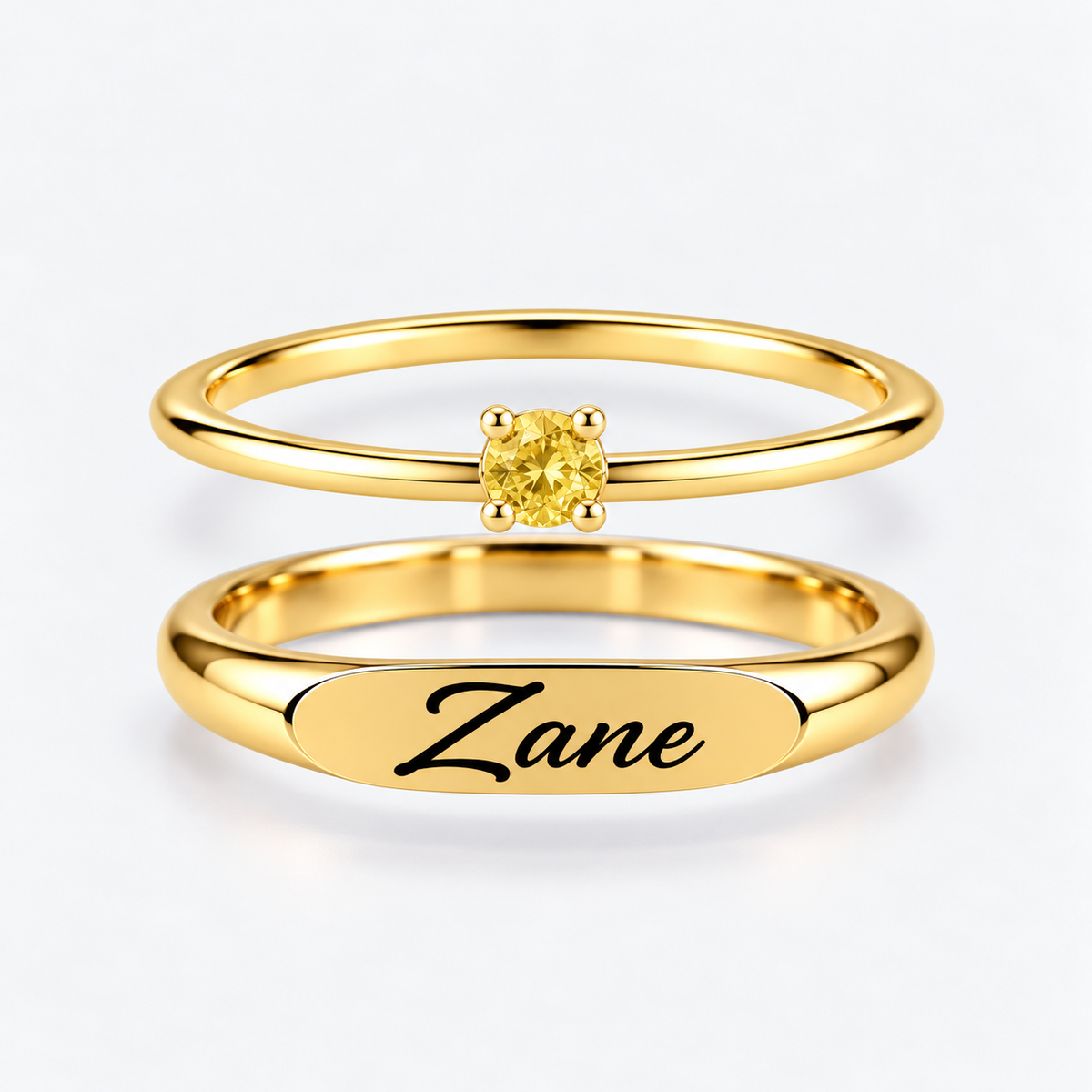 Engraved Name & Anniversary Birthstone Ring Set
