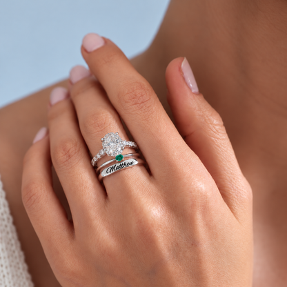 Engraved Name & Anniversary Birthstone Ring Set