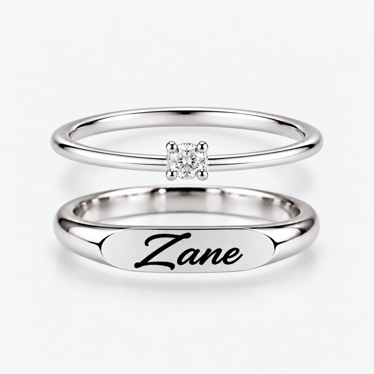 Engraved Name & Anniversary Birthstone Ring Set