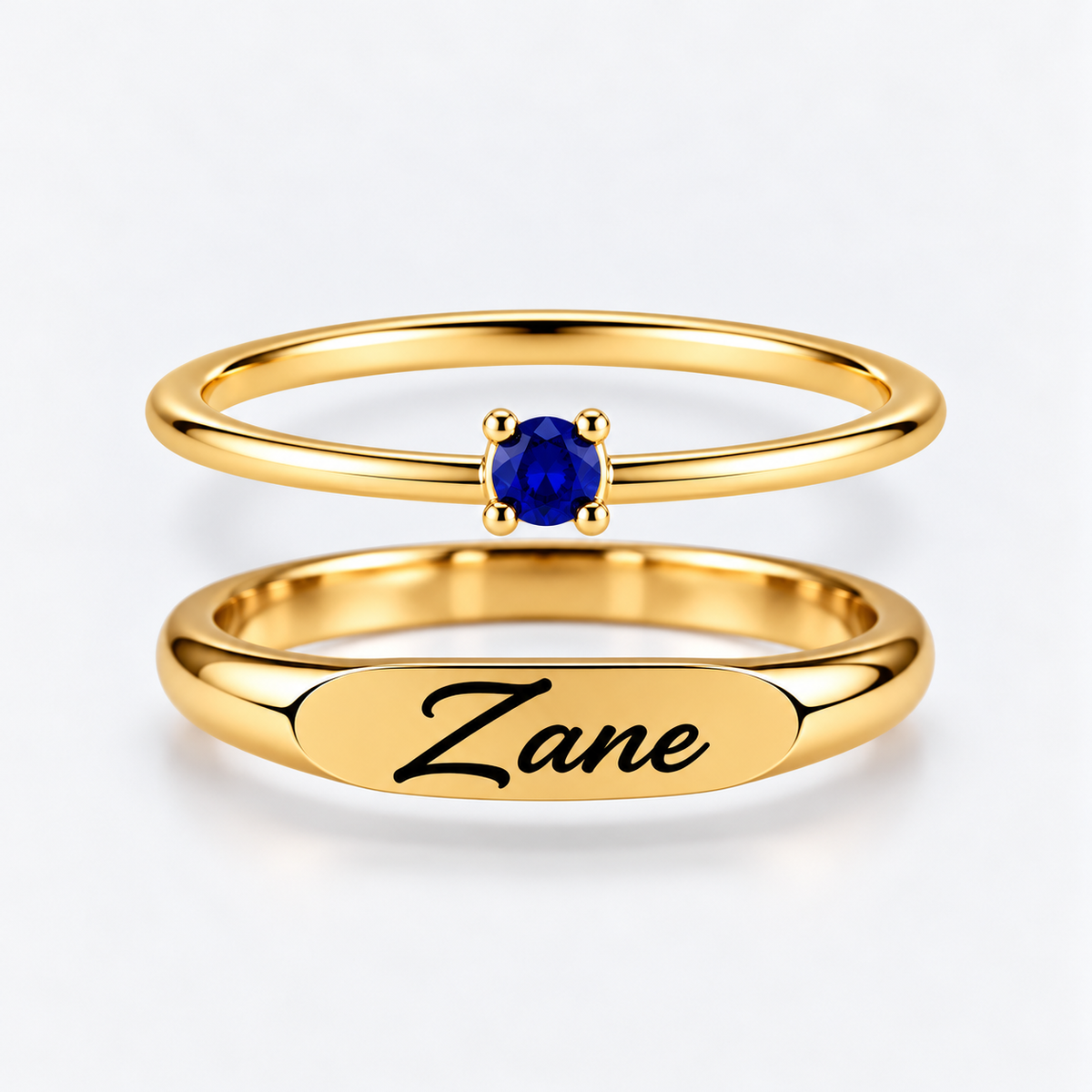 Engraved Name & Anniversary Birthstone Ring Set
