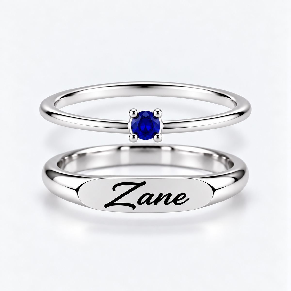Engraved Name & Anniversary Birthstone Ring Set