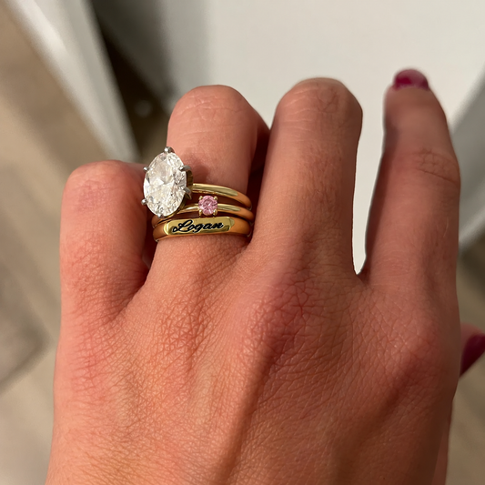 Engraved Name & Anniversary Birthstone Ring Set